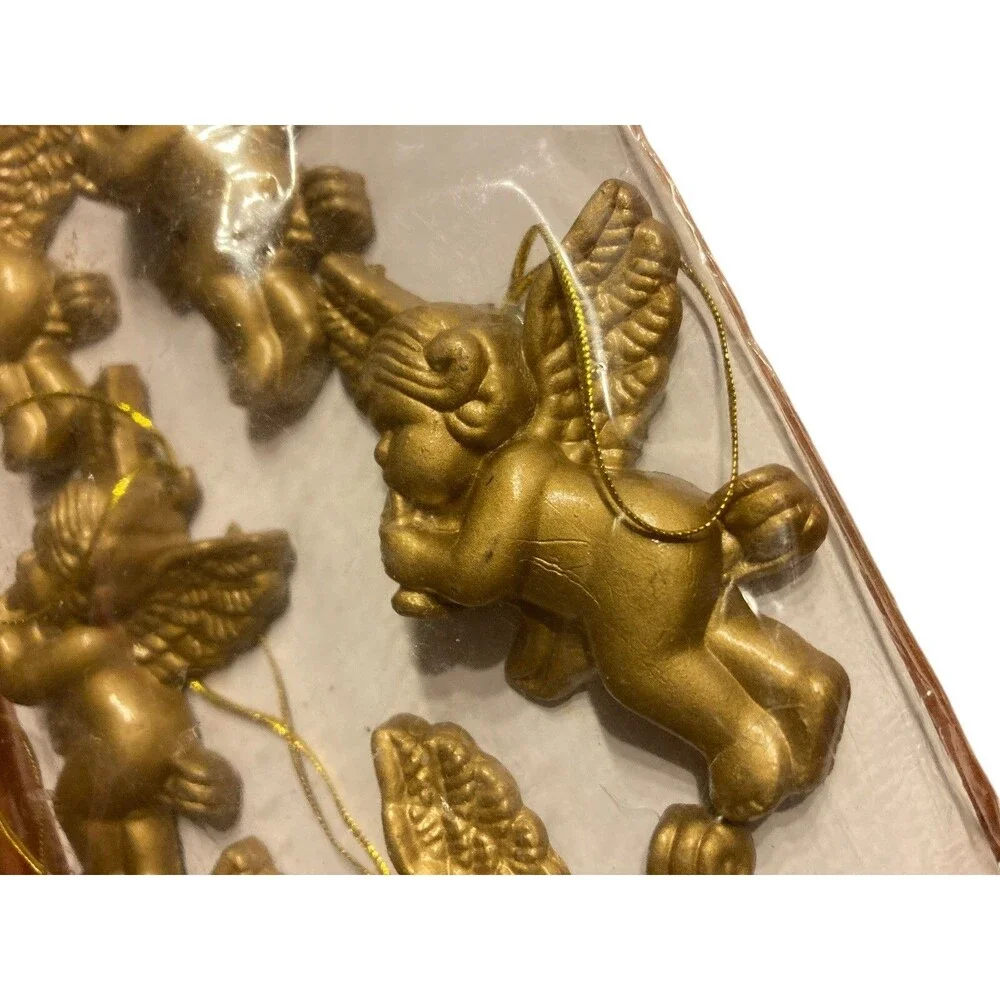 Set‎ of 6 Vintage Copper Plastic Cherub Angel Ornaments Playing Instruments